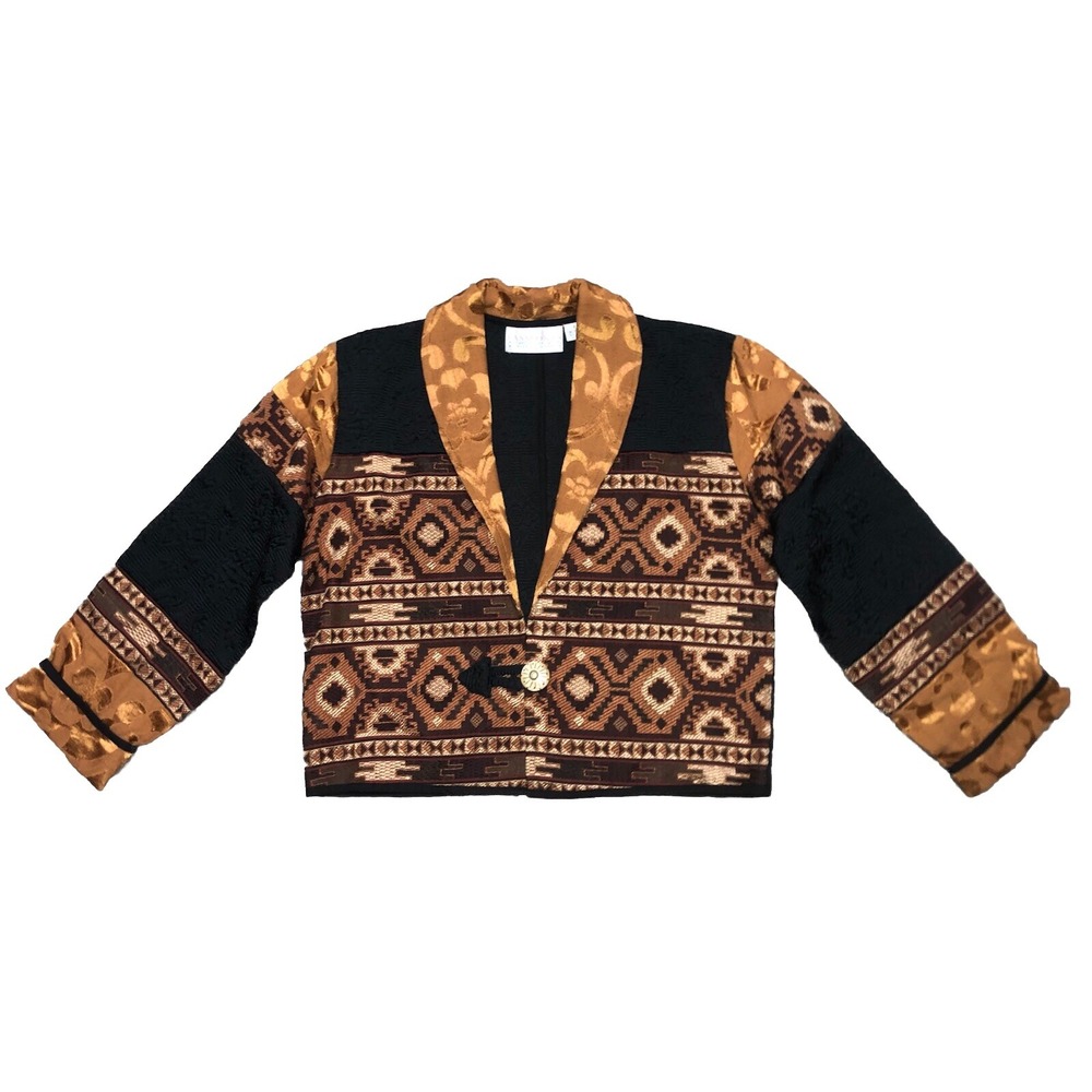 Vtg Passports of Pier 1 Imports Tapestry Jacket M Tribal Floral Western Cropped
